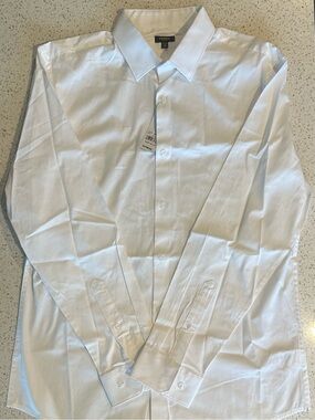 Express Men's White Long-Sleeve Dress Shirt
